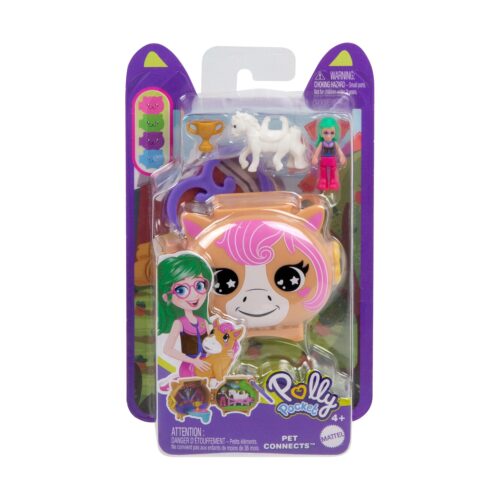 Mattel Polly Pocket Mini: Pet Connects – Horse Compact Playset (JCB20)