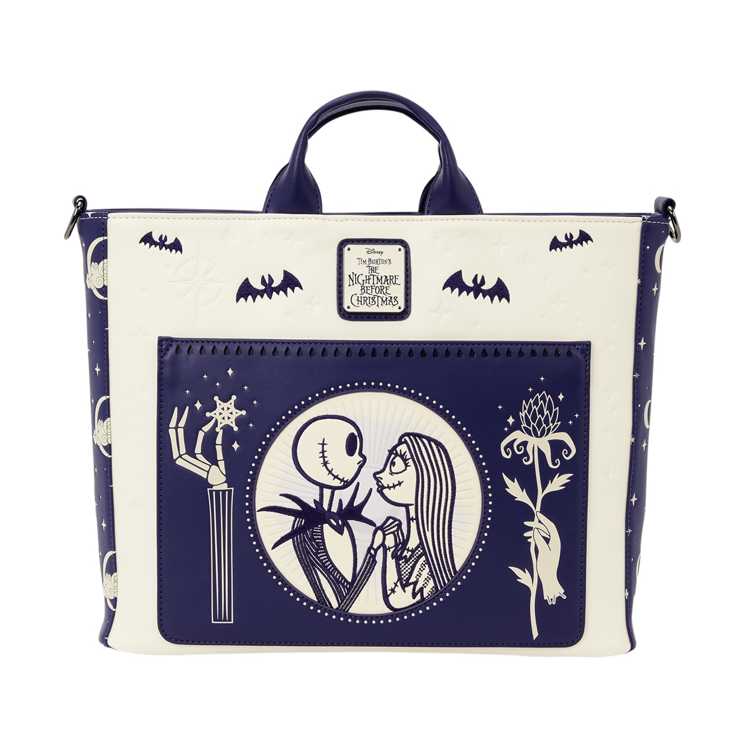 Loungefly Disney: The Nightmare Before Christmas – Jack Skellington & Sally Night Sky Convertible Backpack & Tote Bag (WDTB3488)