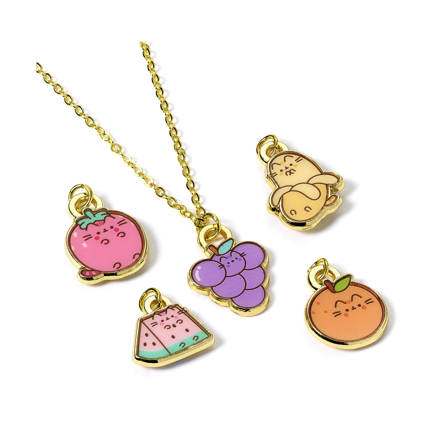 Carat Shop Pusheen – The Cat Multi Charm Fruits Themed Necklace Set (PTCNS124)